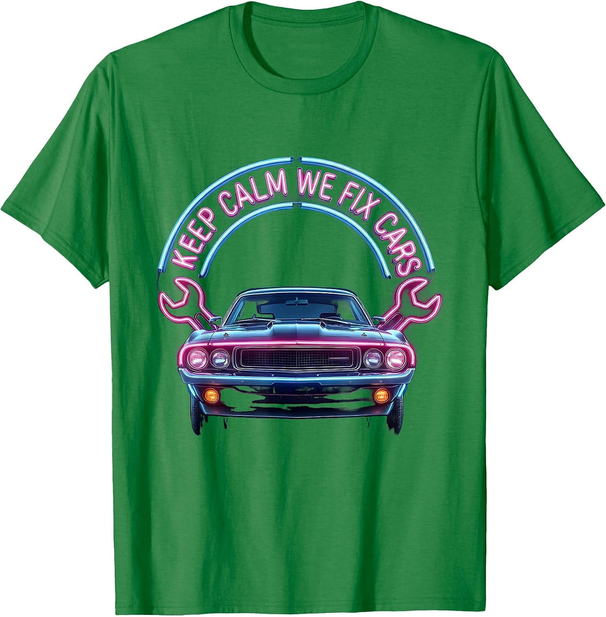 Men's Keep Calm We Fix Cars Valley Forge Auto Design T-Shirt - Kelly Green