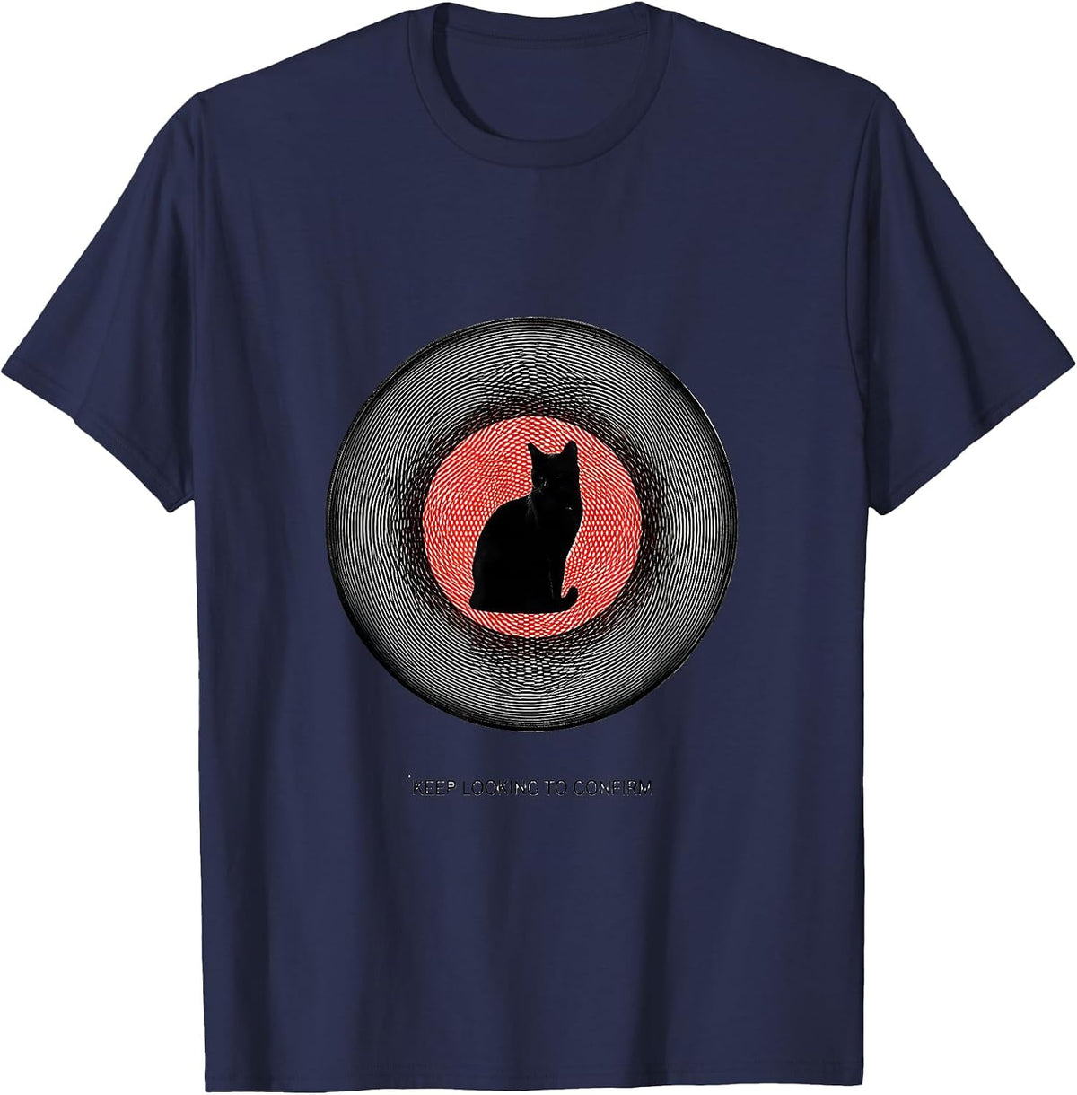 Men's Keep Looking To Confirm Op Art Moire Physics Nerd Cat Humor T-Shirt - Navy Blue