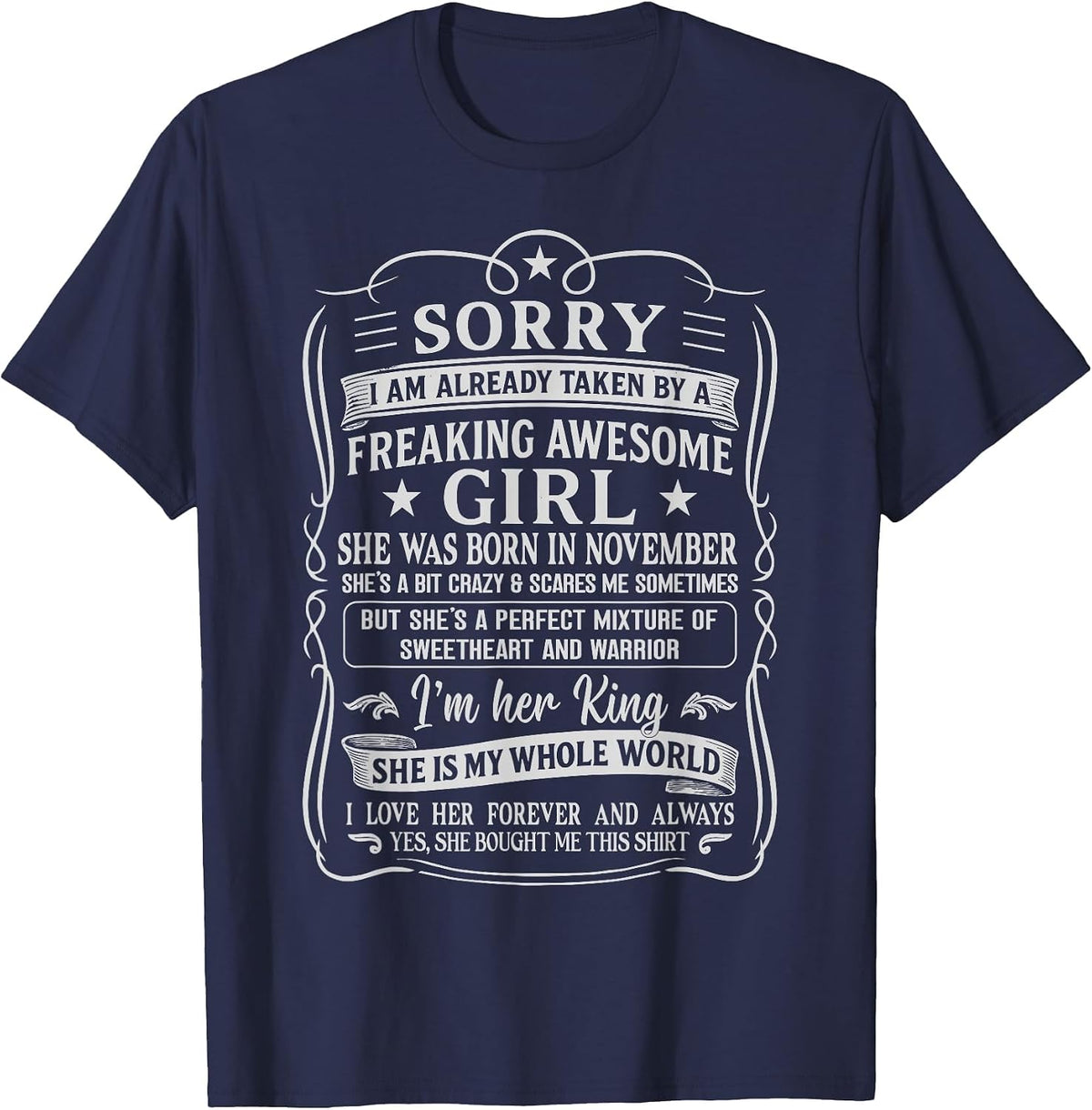 I Am Already Taken by Freaking Awesome Girl Born in November T-Shirt - Navy Blue