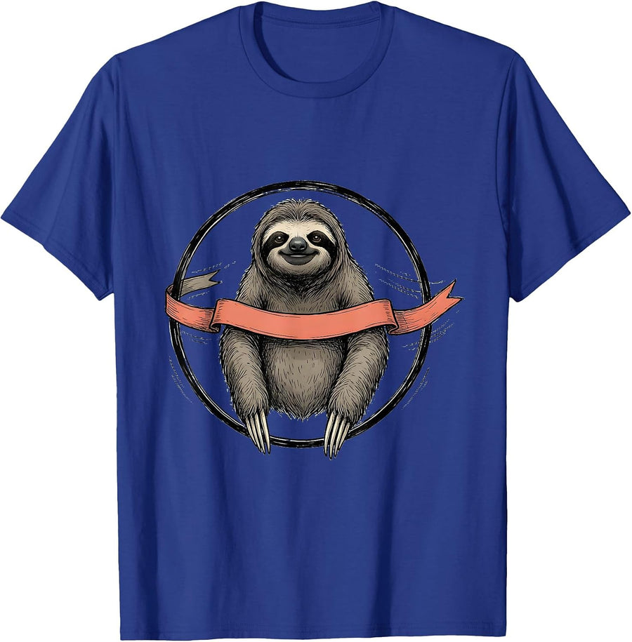 Sloth Finish Line Hand-Sketched Novelty Humor T-Shirt - Royal Blue
