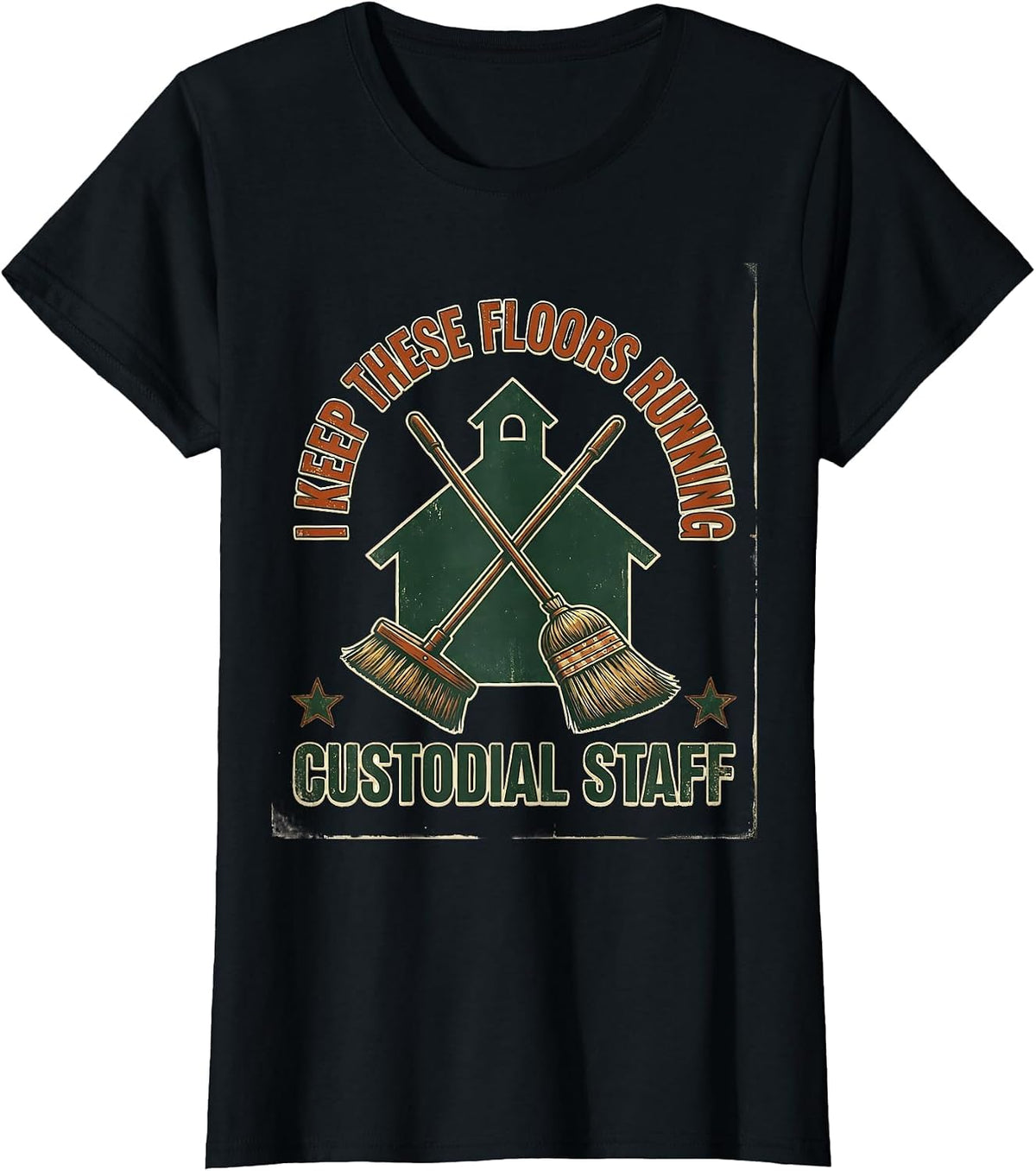 I Keep These Floors Running Vintage School Custodian T-Shirt - Black