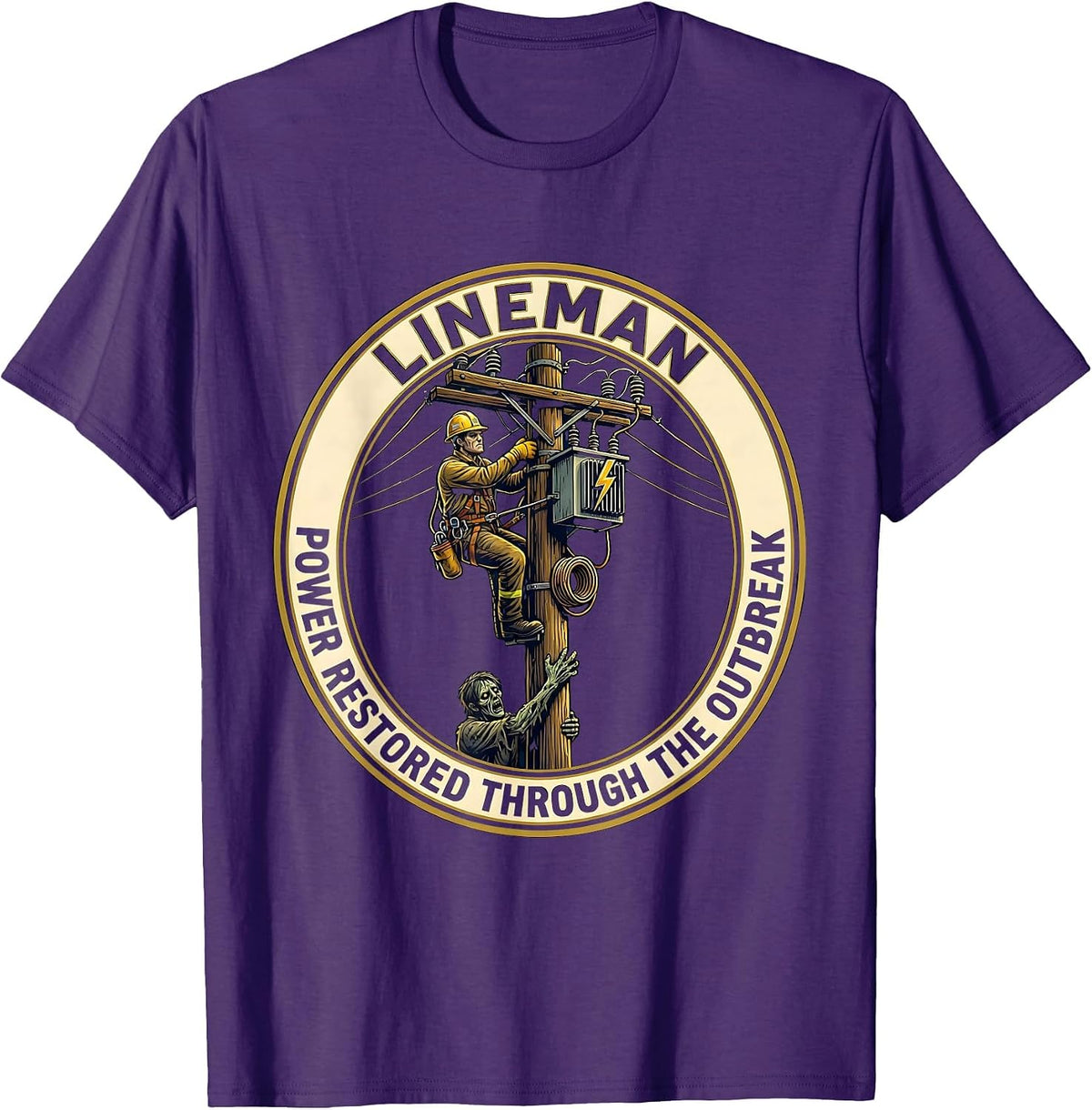 Men's LINEMAN Power Restored Through The Outbreak Funny T-Shirt - Purple