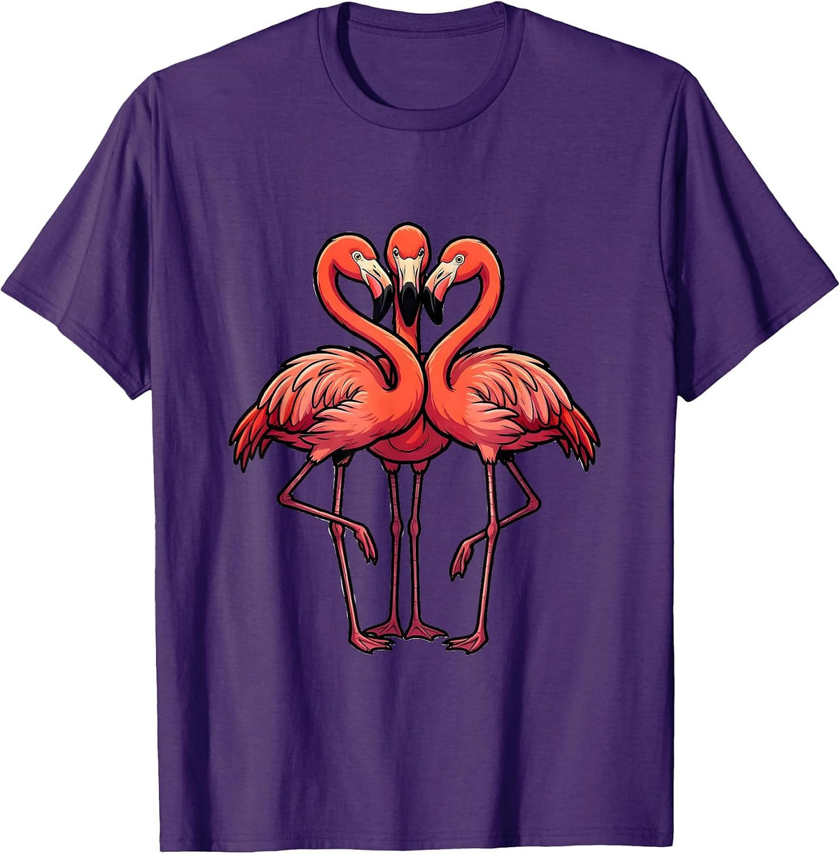Flamingo Flock Cartoon Bird Humor Matching Group T-Shirt - Purple