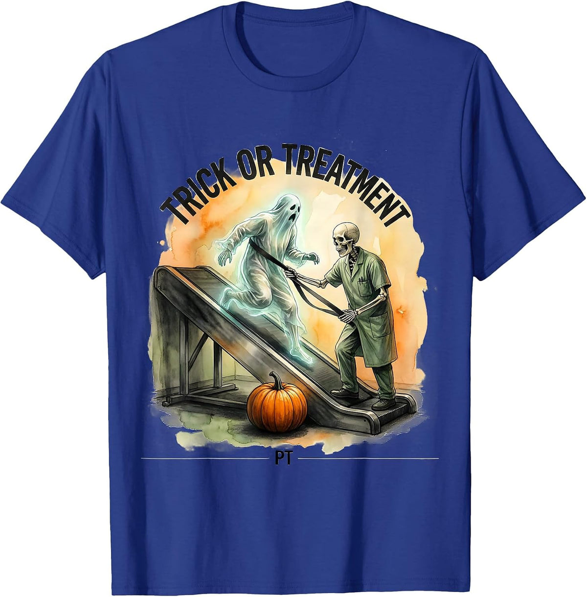 Men's Trick Or Treatment PT Watercolor Ghost Halloween Physical T-Shirt - Royal Blue