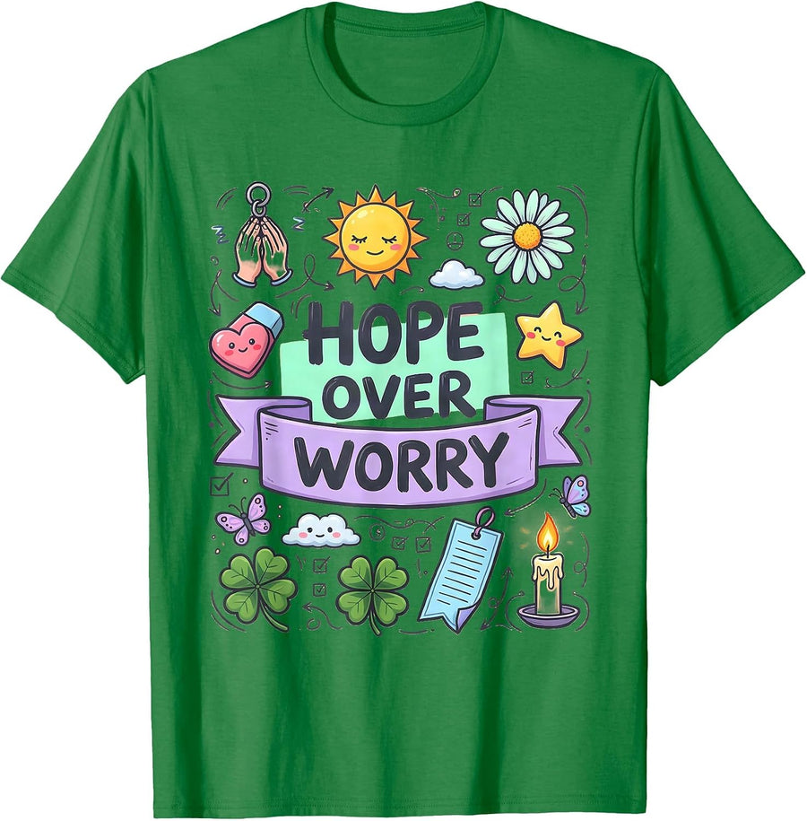 Men's Hope Over Worry Faith Over Fear Inspirational Design T-Shirt - Kelly Green