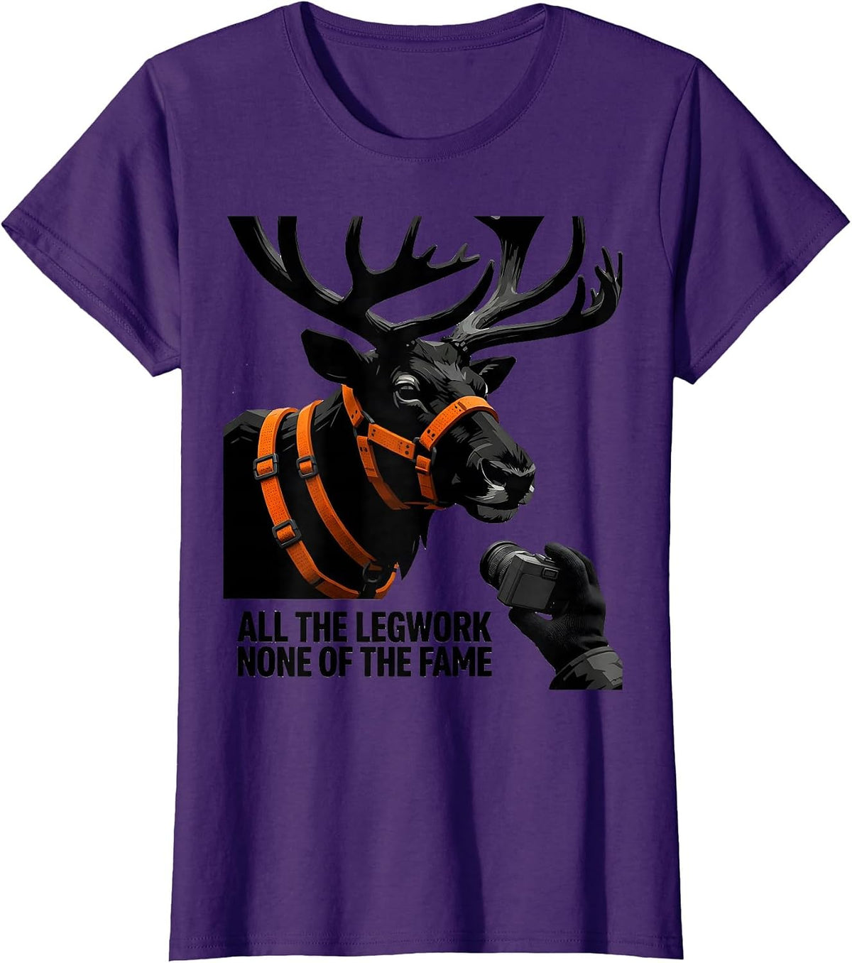Women's All The Legwork None Of The Fame Funny Reindeer Selfie T-Shirt - Purple