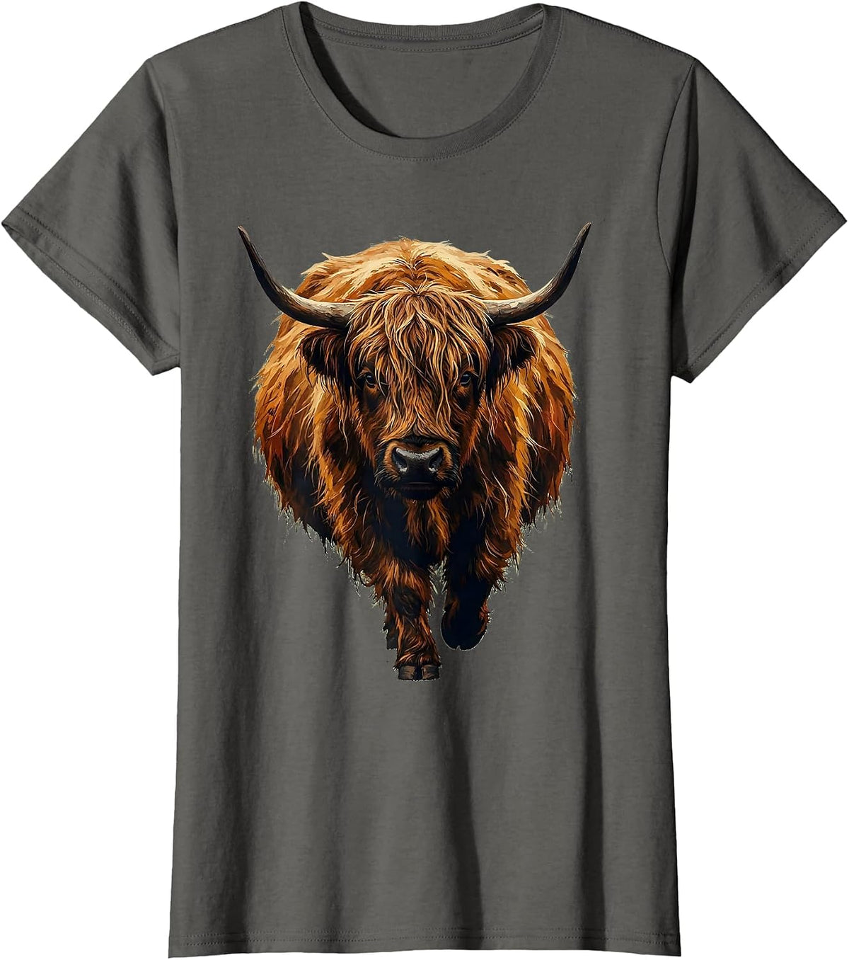 Women's Highland Cow Cute Scottish Humor Casual Wear T-Shirt - Asphalt Grey