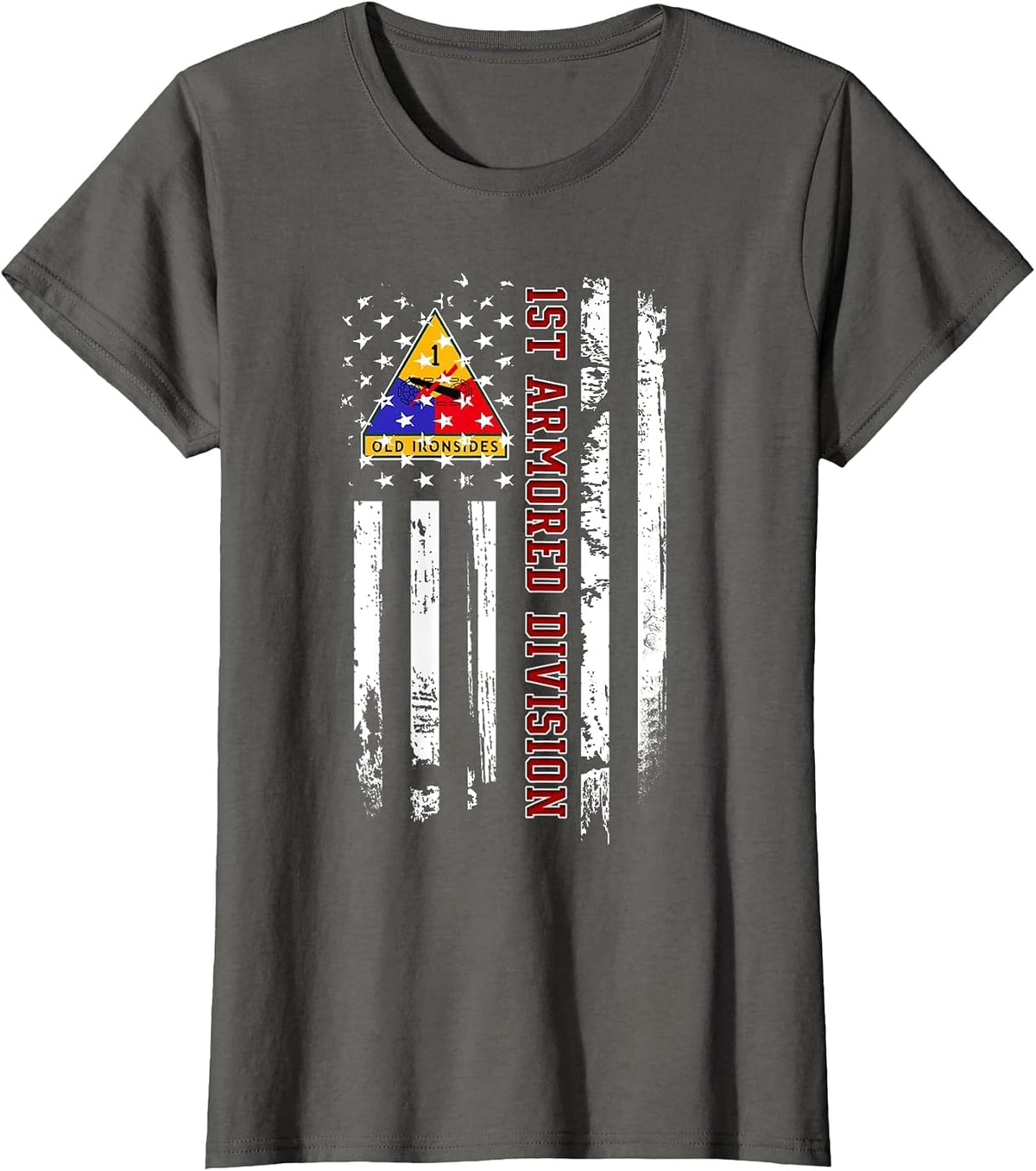 1st Armored Division American Flag Military Veteran Day Papa T-Shirt - Asphalt Grey