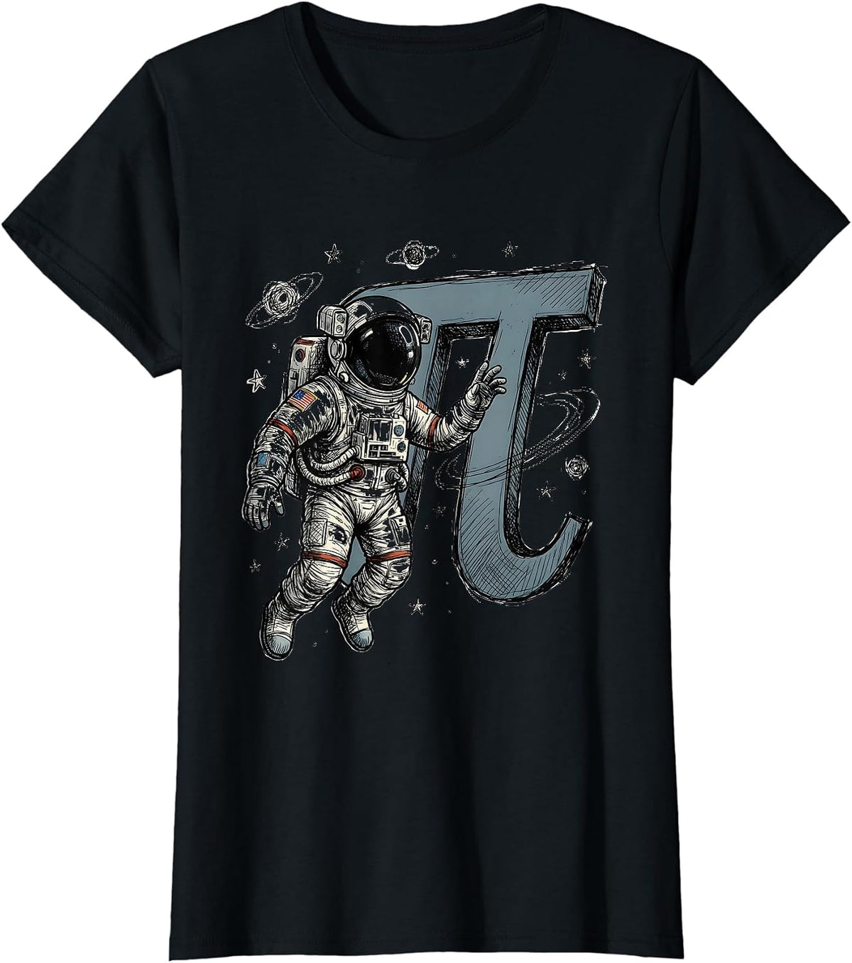 Math Teacher Astronaut Pi Symbol Space Design T-Shirt - Black