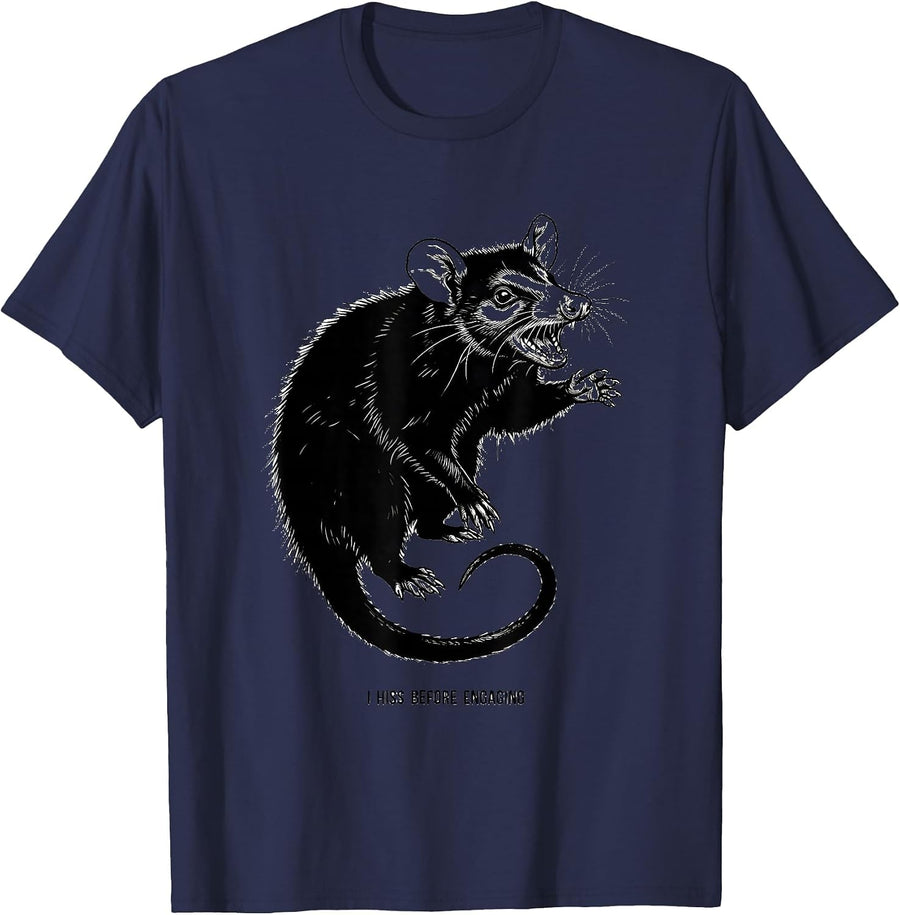 I Hiss Before Engaging Funny Opossum Animal Meme Humor T-Shirt - Navy Blue