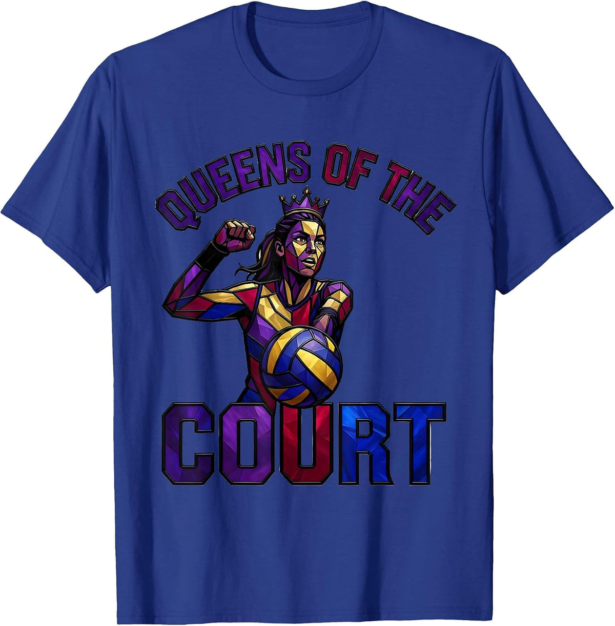 Queens of the Court Volleyball Design T-Shirt - Royal Blue