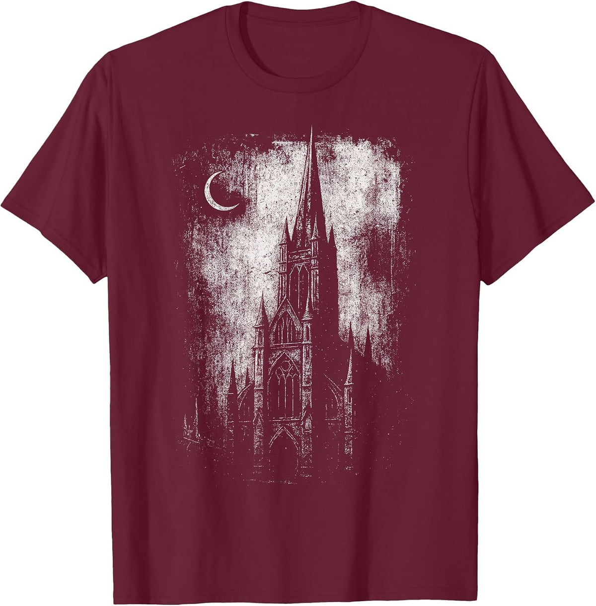 Gothic Cathedral Church Grunge Goth Dark Alt Aesthetic Art T-Shirt - Burgundy