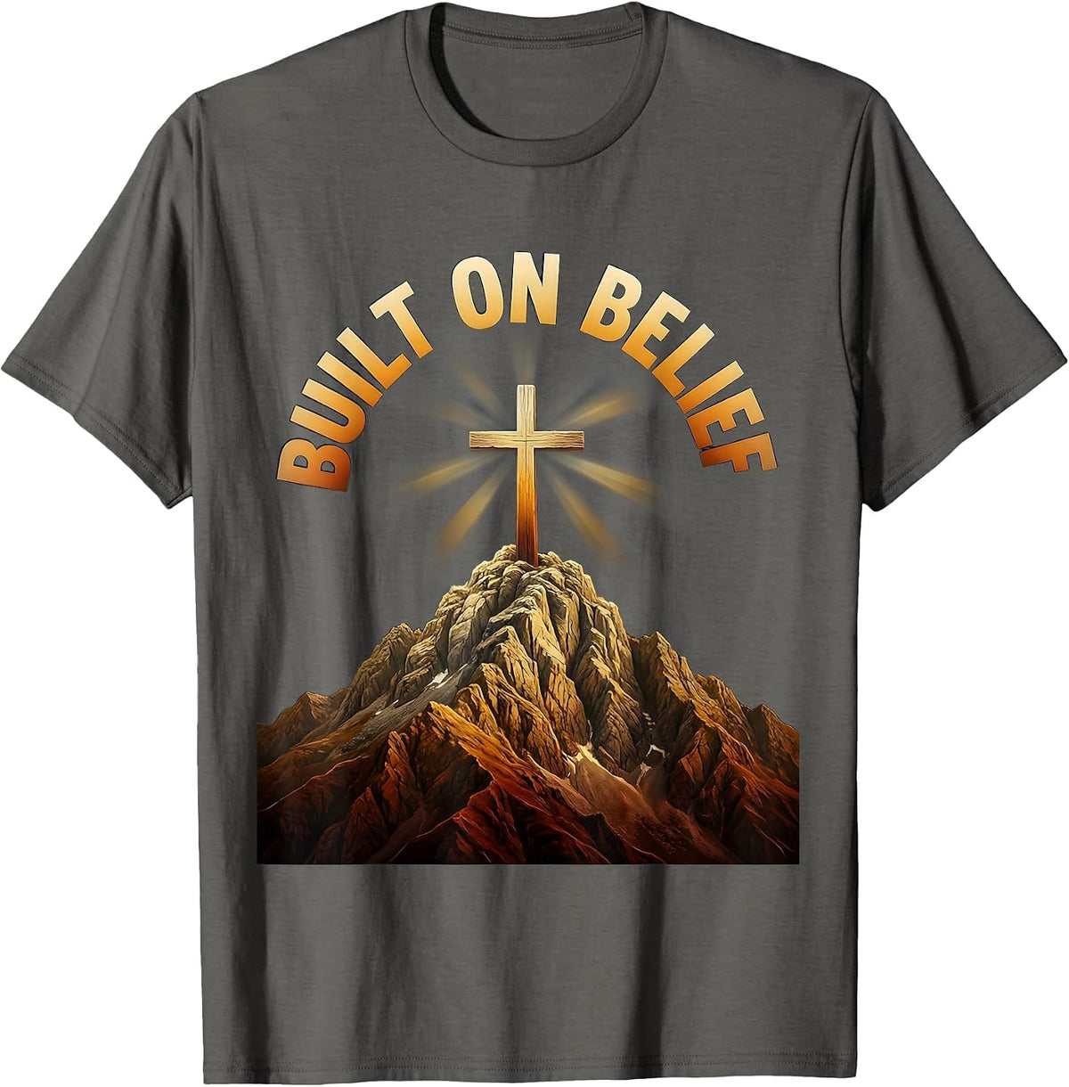 Built on Belief Faith Over Fear Graphic Design T-Shirt - Asphalt Grey