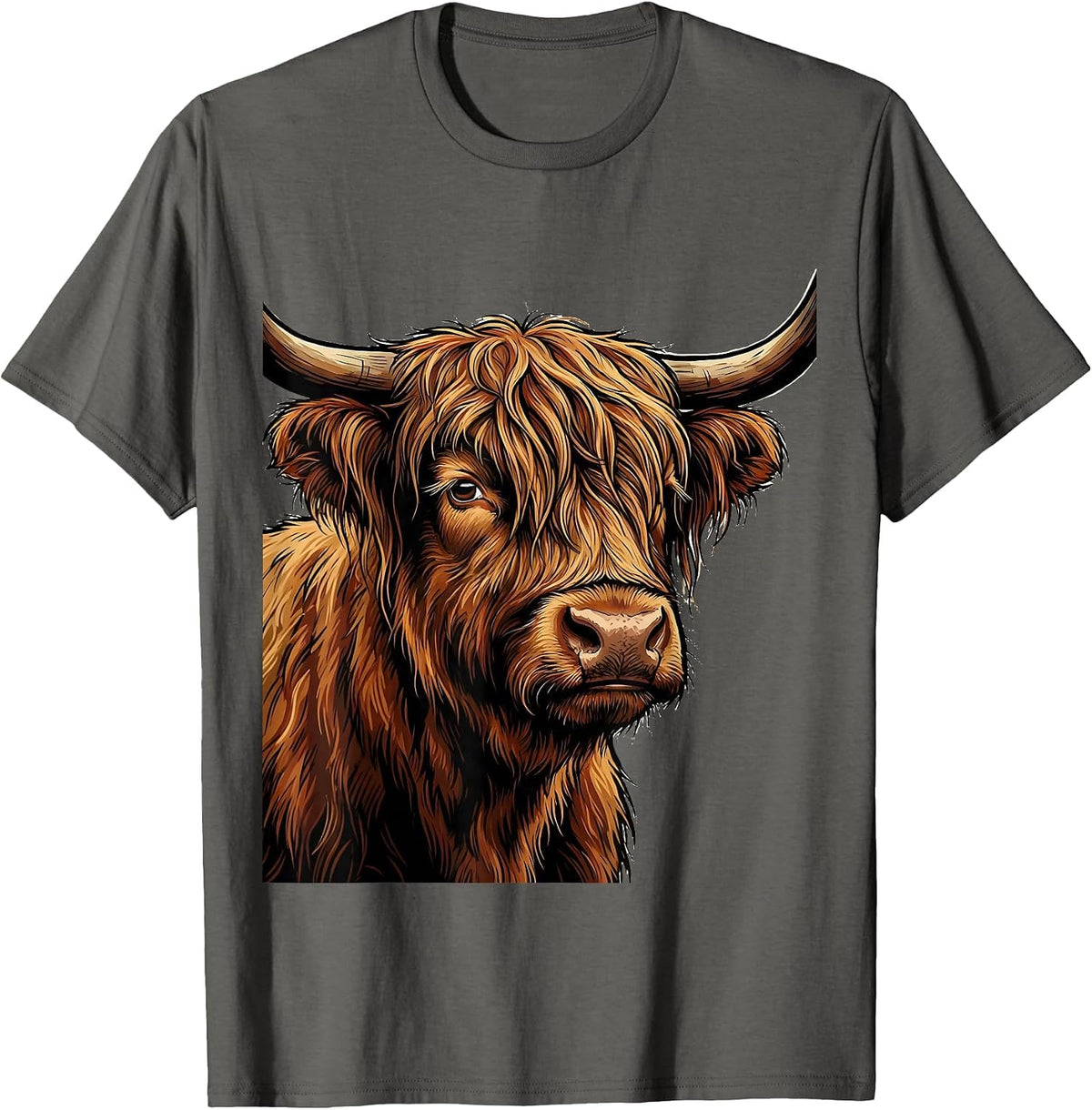 Highland Cow Cartoon Whimsical Humor T-Shirt - Asphalt Grey
