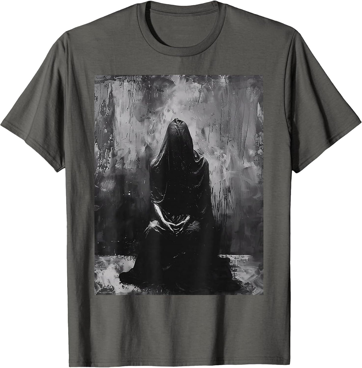 Dark Occult Horror Goth Alt Demon Hell Art Aesthetic T-Shirt - Asphalt Grey