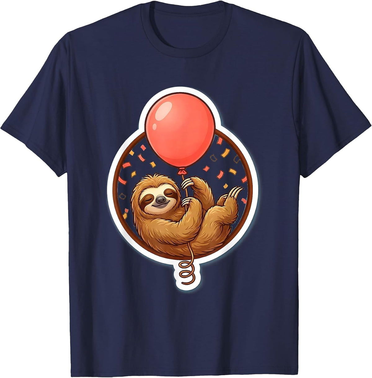 Sloth Birthday Balloon Hanging Cute Funny Gift T-Shirt - Navy Blue