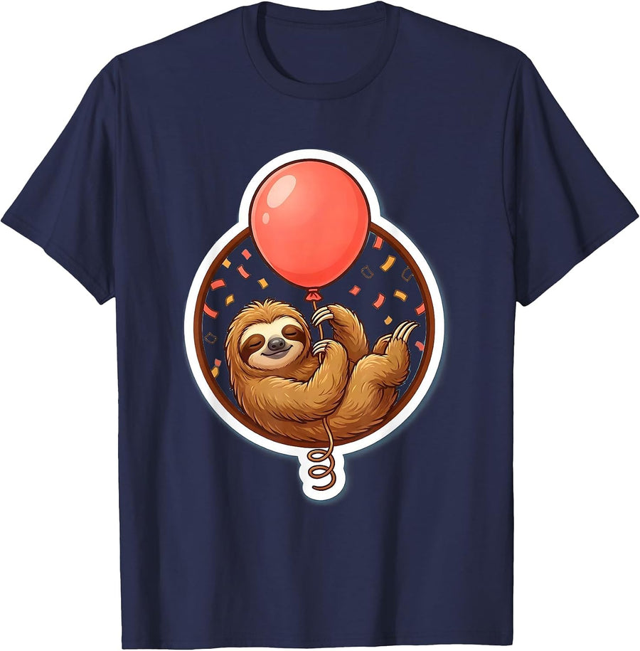 Sloth Birthday Balloon Hanging Cute Funny Gift T-Shirt - Navy Blue