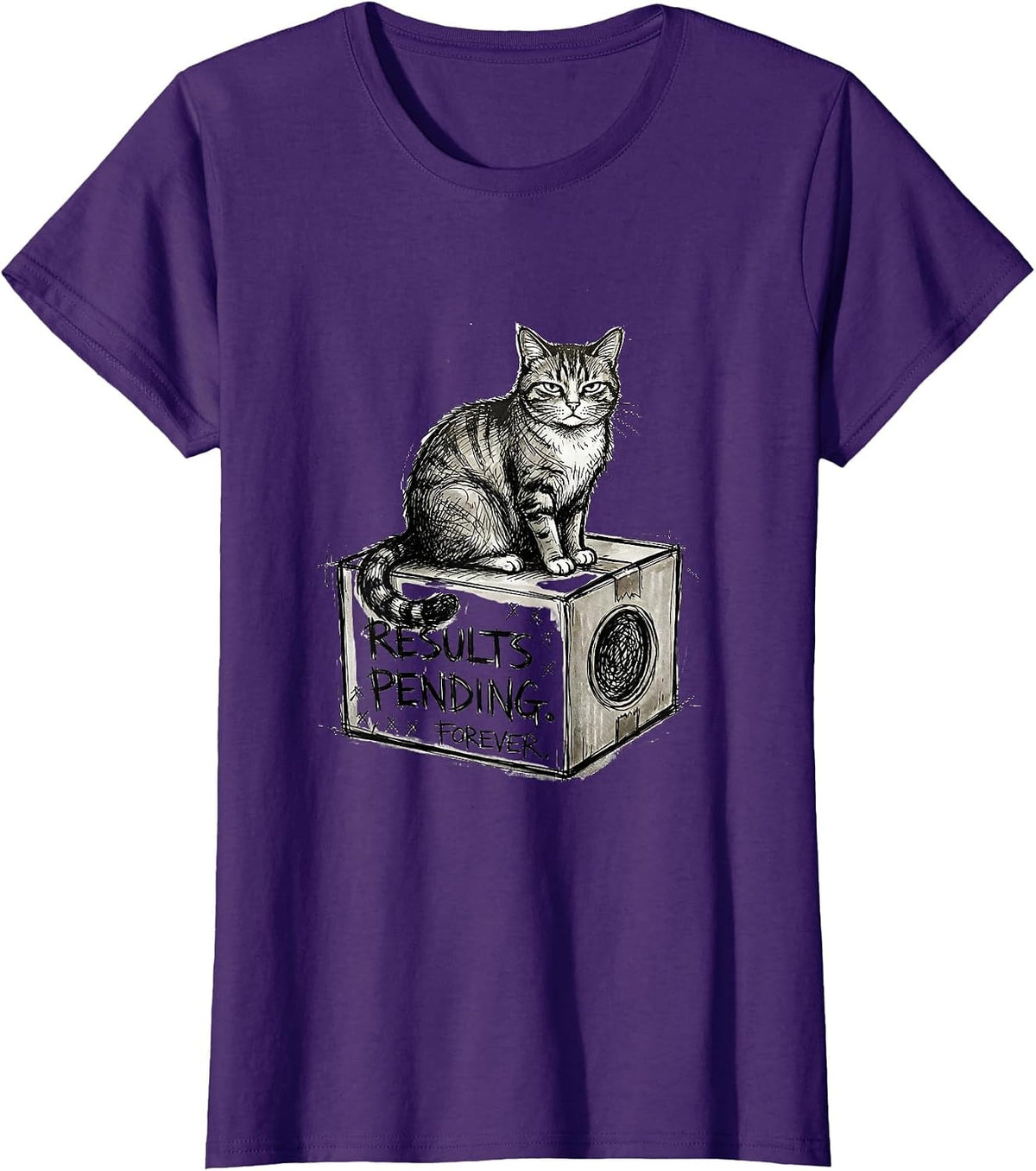 Women's Results Pending Forever Hand-Sketched Quantum Physics Humor T-Shirt - Purple