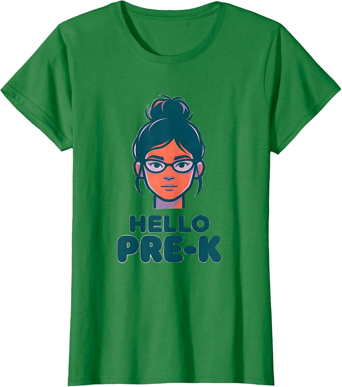 Women's Hello Pre-K Messy Bun Girl First Day of School T-Shirt - Kelly Green