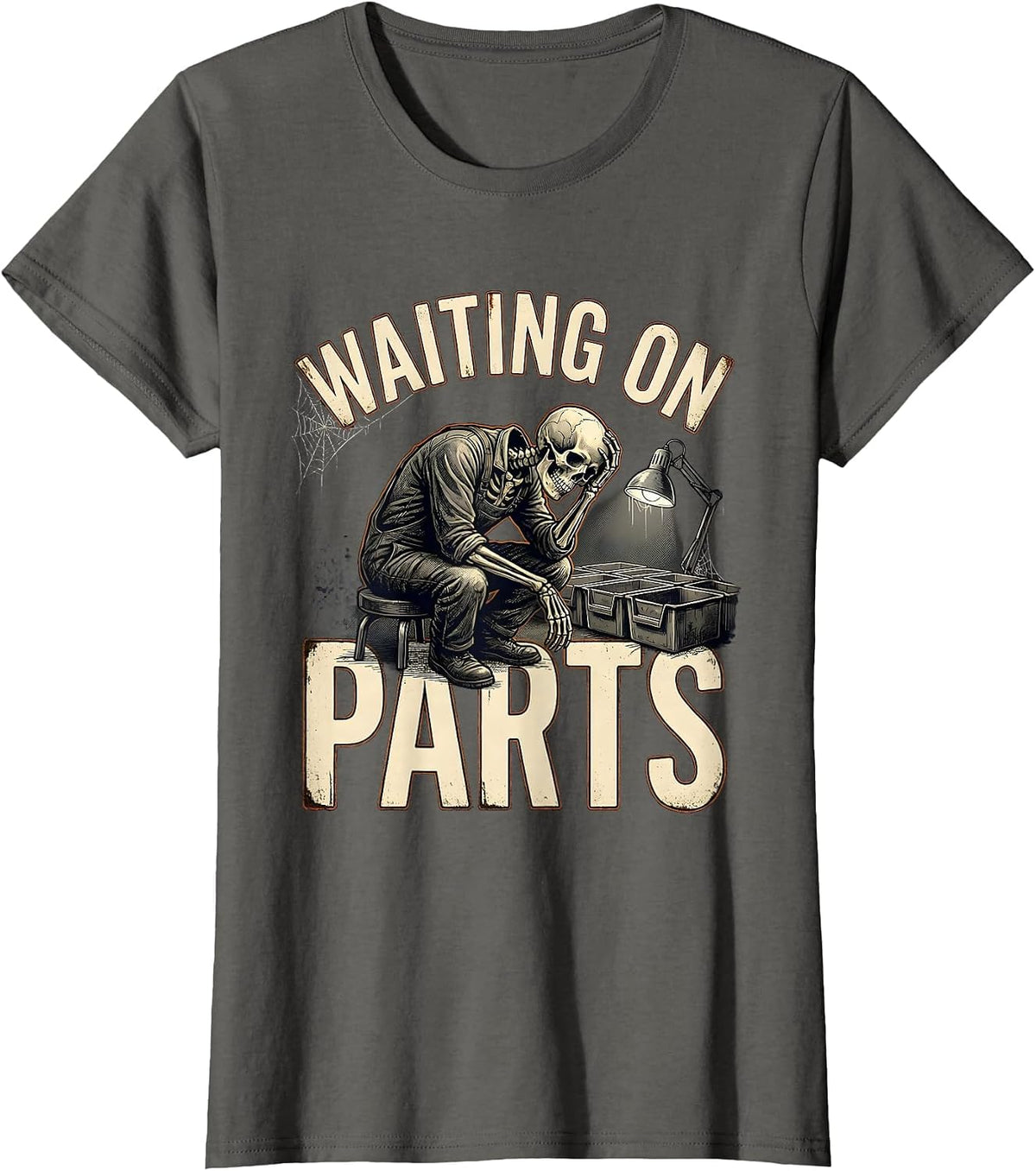 Women's Waiting On Parts Distressed Mechanic Auto Repair Technician T-Shirt - Asphalt Grey