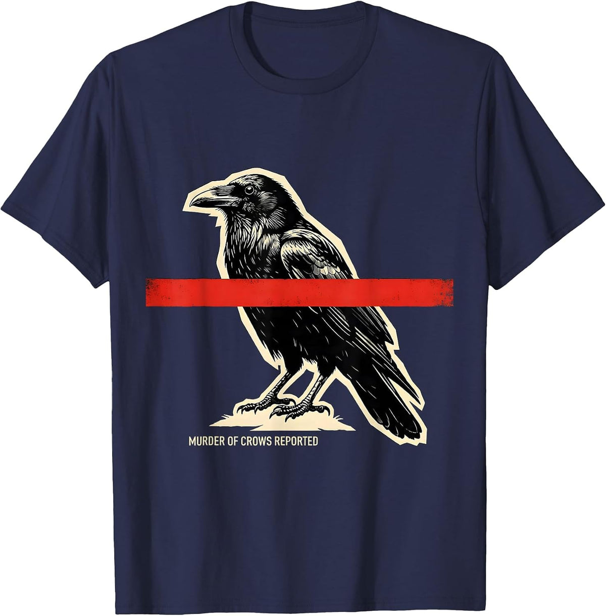 Murder Of Crows Reported Stencil Dark Humor Gothic Crow T-Shirt - Navy Blue