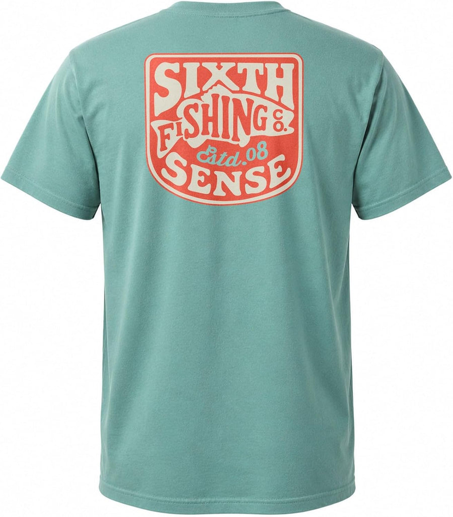 6th Sense – Summit Shield Pocket – Premium Fishing Lifestyle T-Shirt, Athletic Modern Fit Crew Neck Tee - Seafoam