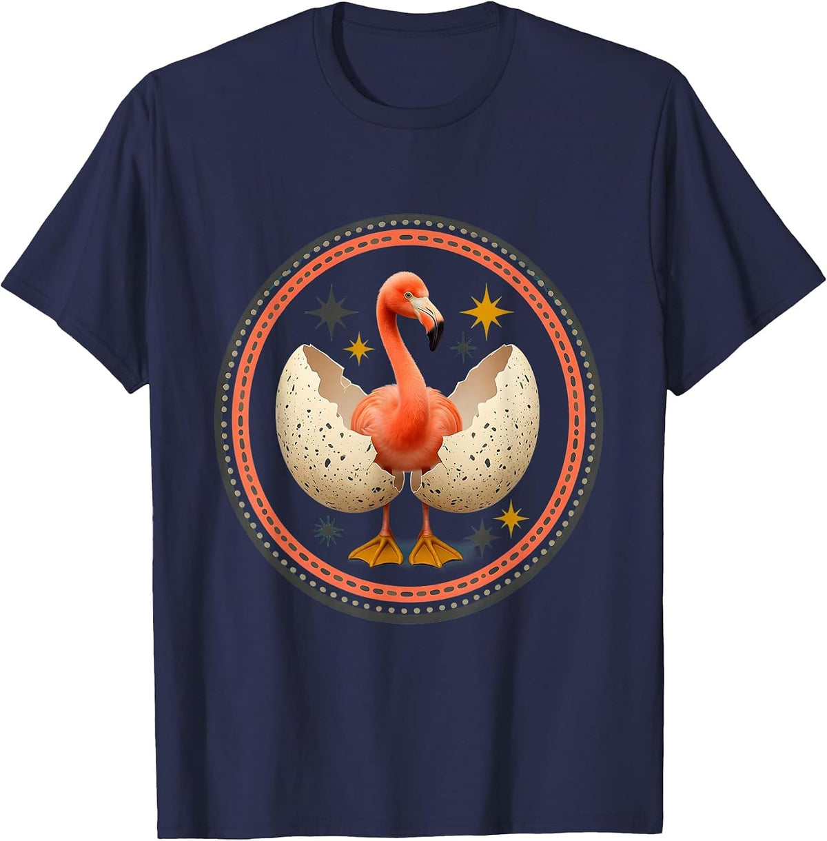 Baby Flamingo Hatching From Egg Graphic Design T-Shirt - Navy Blue