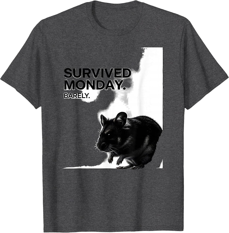 Men's Survived Monday Barely Funny Hamster Owner Pet Lover Humor T-Shirt - Dark Heather Grey