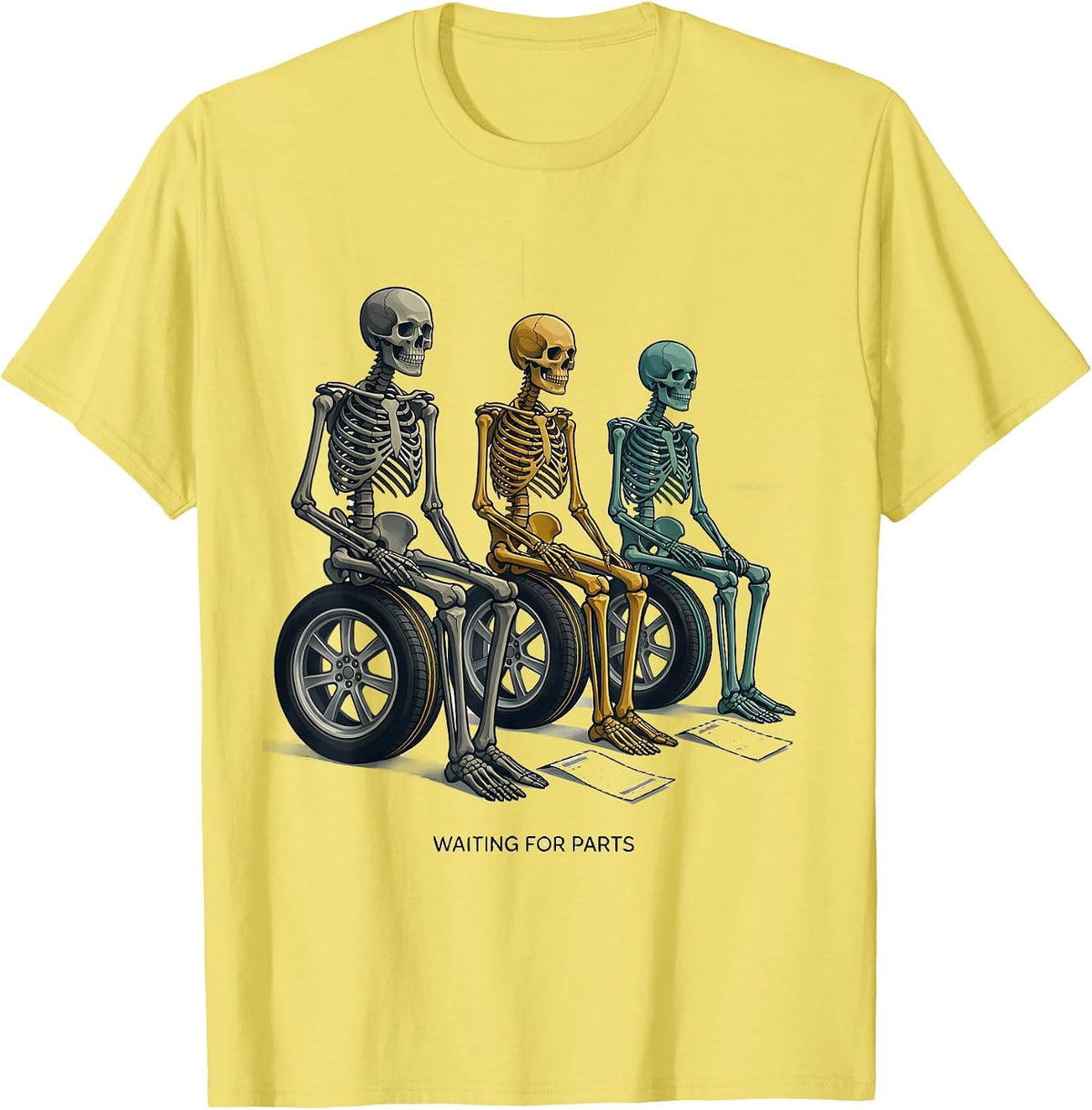 Men's Waiting For Parts Funny Mechanic Skeleton Auto Repair Life T-Shirt - Lemon Yellow