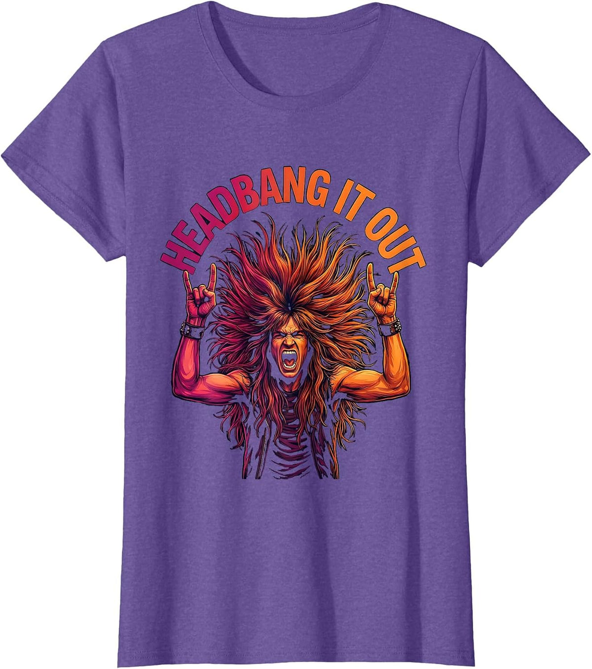 Headbang It Out Rock and Roll Graphic Design T-Shirt - Purple Heather
