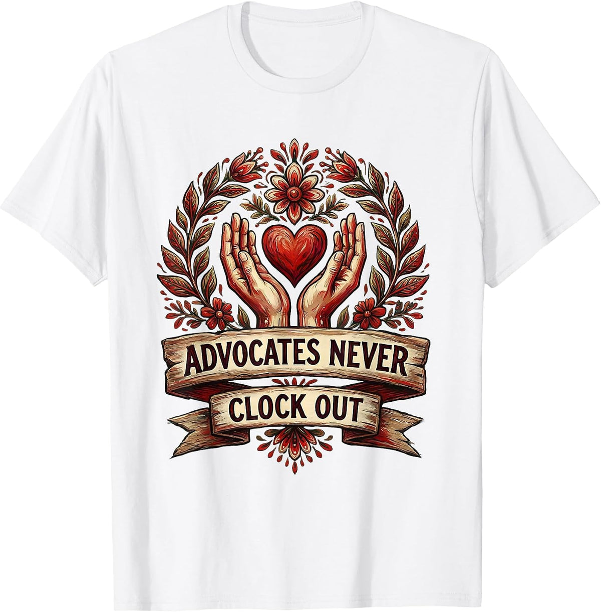 Men's Advocates Never Clock Out Social Worker Design T-Shirt - White