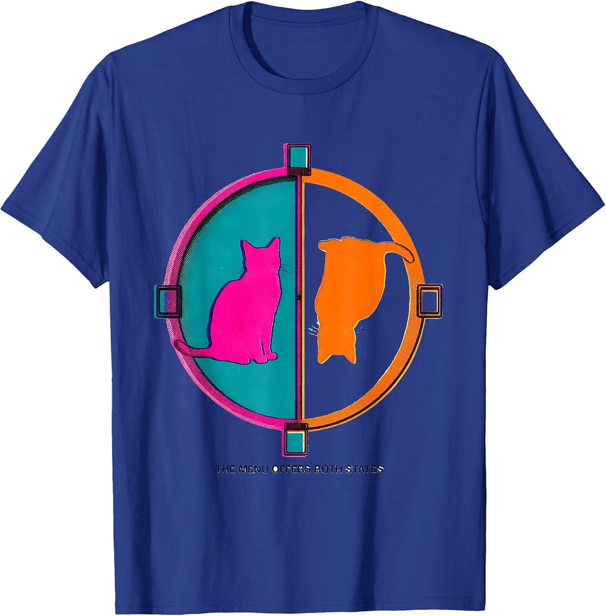 Men's The Menu Offers Both States Risograph Physics Nerd Cat Lover T-Shirt - Royal Blue