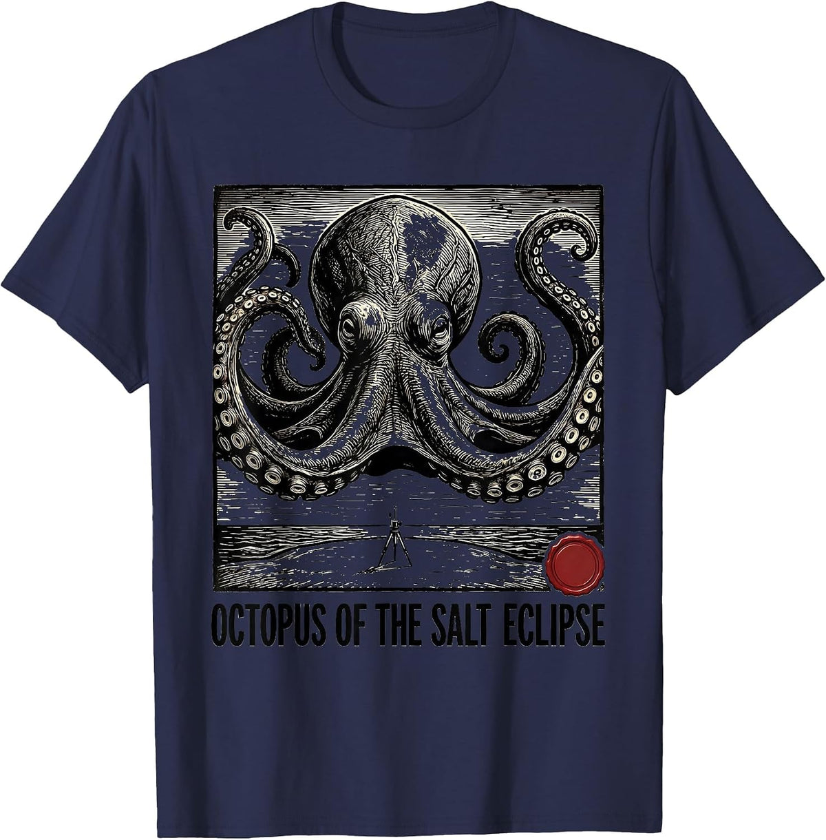 Octopus of the Salt Eclipse Vintage Japanese Ocean Animal T-Shirt - Navy Blue