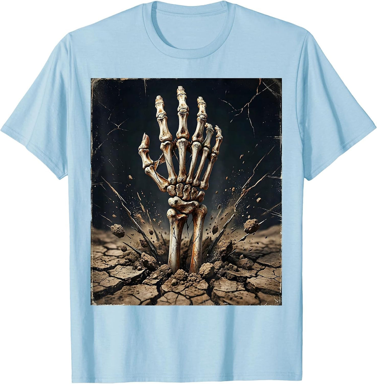 Men's Skeleton Hand Rising From Cracked Earth Graphic T-Shirt - Baby Blue
