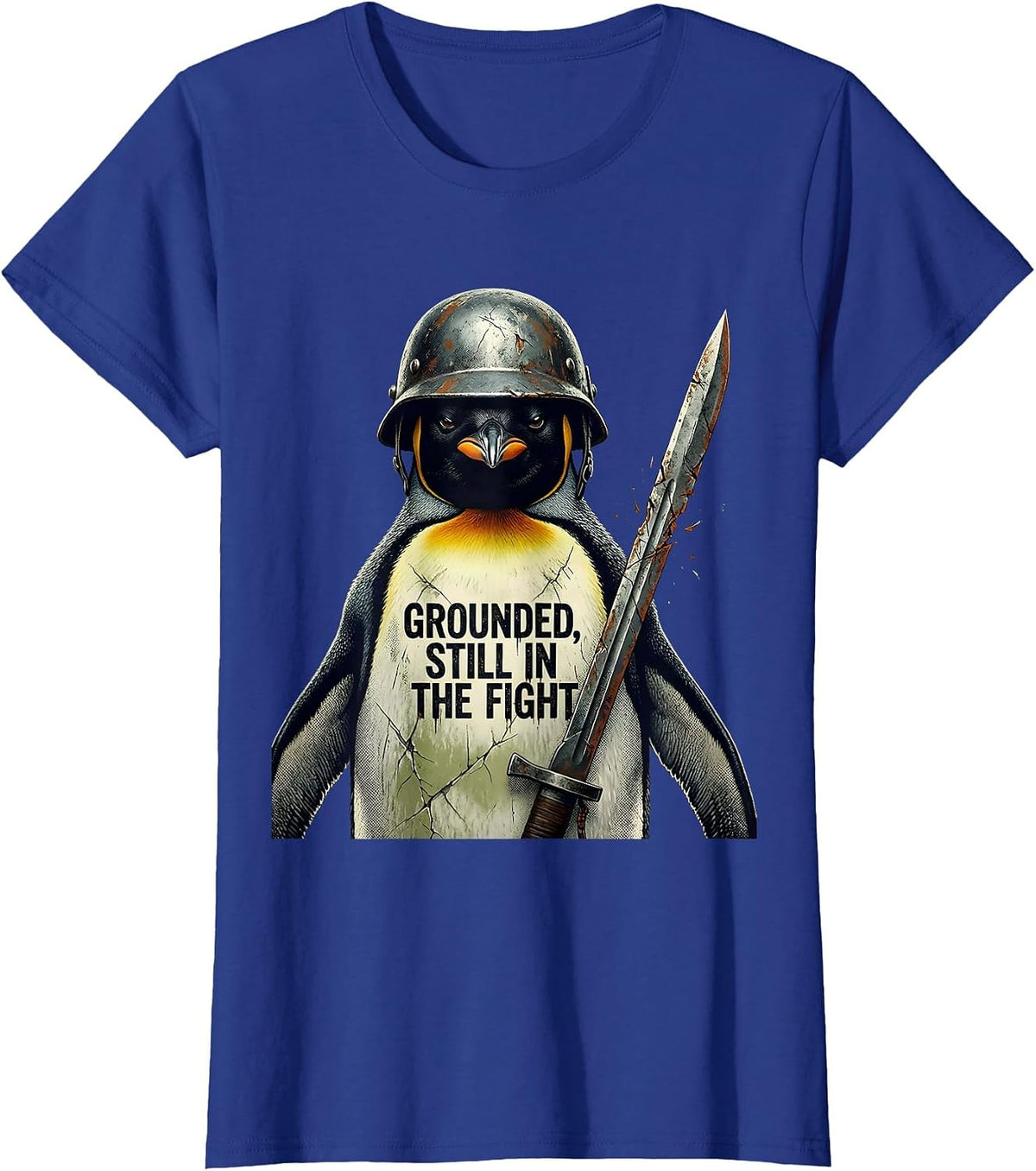 Women's Grounded, Still In The Fight Funny Tactical Penguin Military T-Shirt - Royal Blue