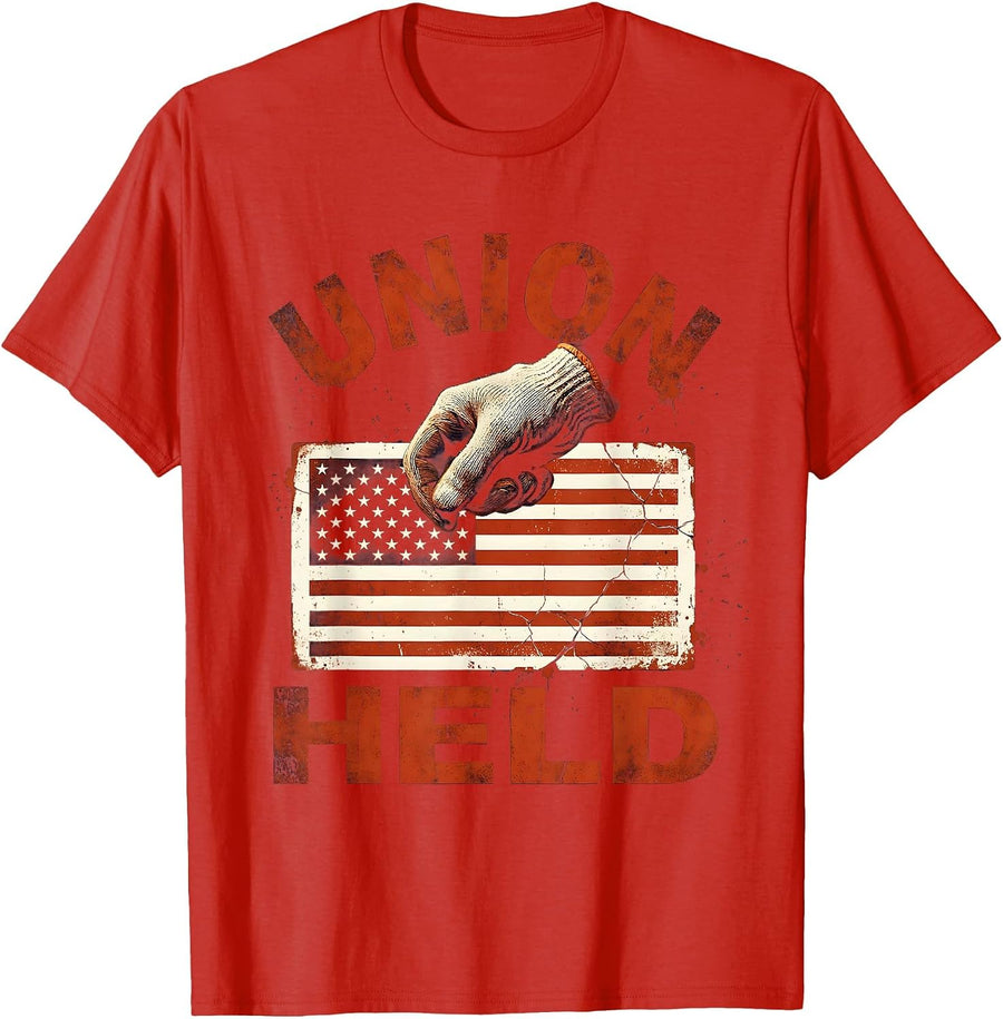 Men's Union Held Distressed Labor Day Union Worker Pride T-Shirt - Red