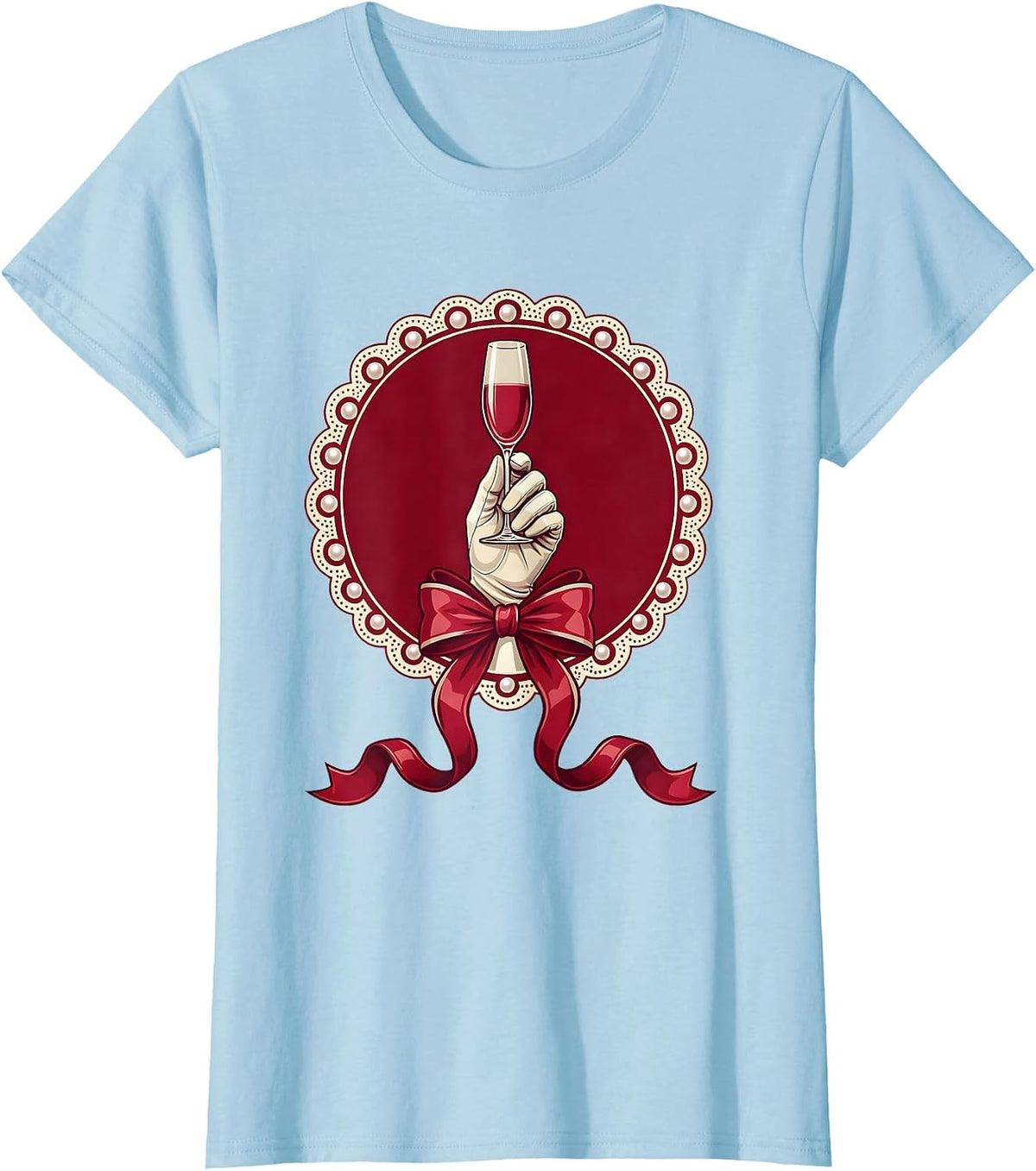 Elegant Gloved Hand Champagne Flute Illustration T-Shirt - Baby Blue