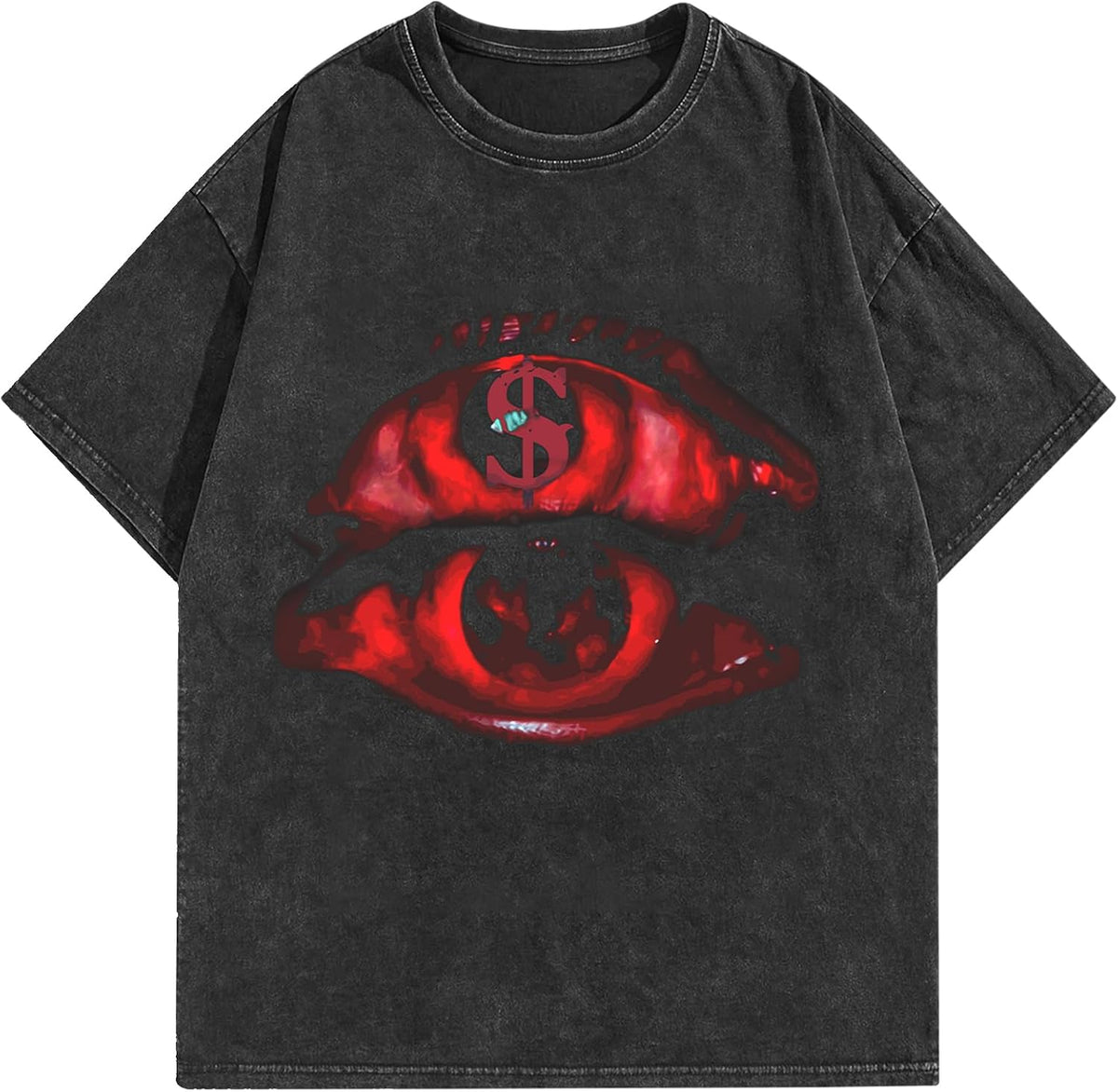 BAPHITY Mens Graphic Tees Acid Washed Y2K Vintage Streetwear T-Shirt Summer - Black-eye