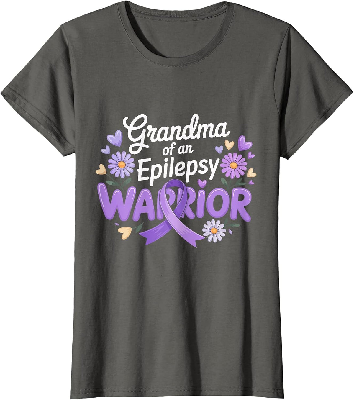 Epilepsy Warrior Grandma Purple Awareness Ribbon Support T-Shirt - Asphalt Grey