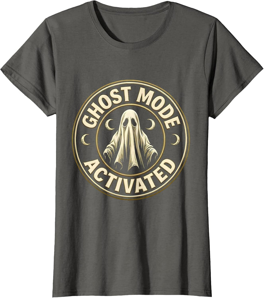 Ghost Mode Activated Spooky Season Design T-Shirt, Women, Asphalt Grey, XX-Large - As Pictured