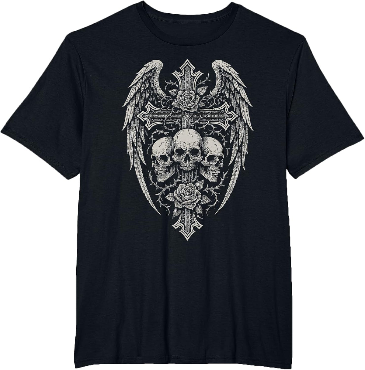 Y2K Grunge Aesthetic Alt Goth Skull Cross Gothic T-Shirt - Black