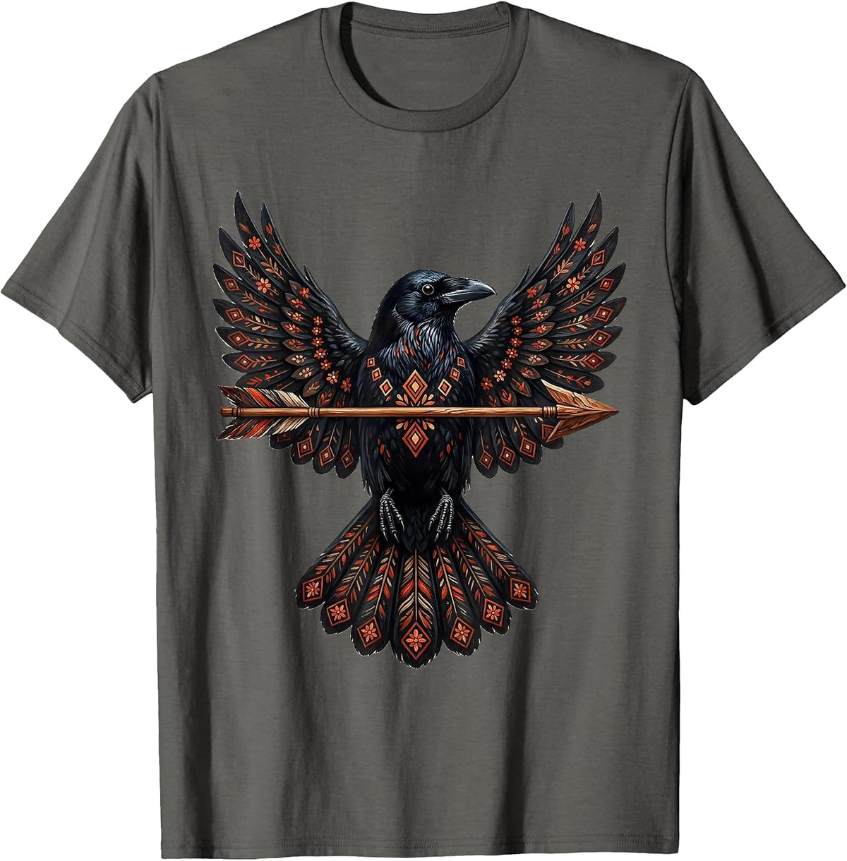 Crow Gripping Arrow Dark Gothic Bird Art T-Shirt - Asphalt Grey