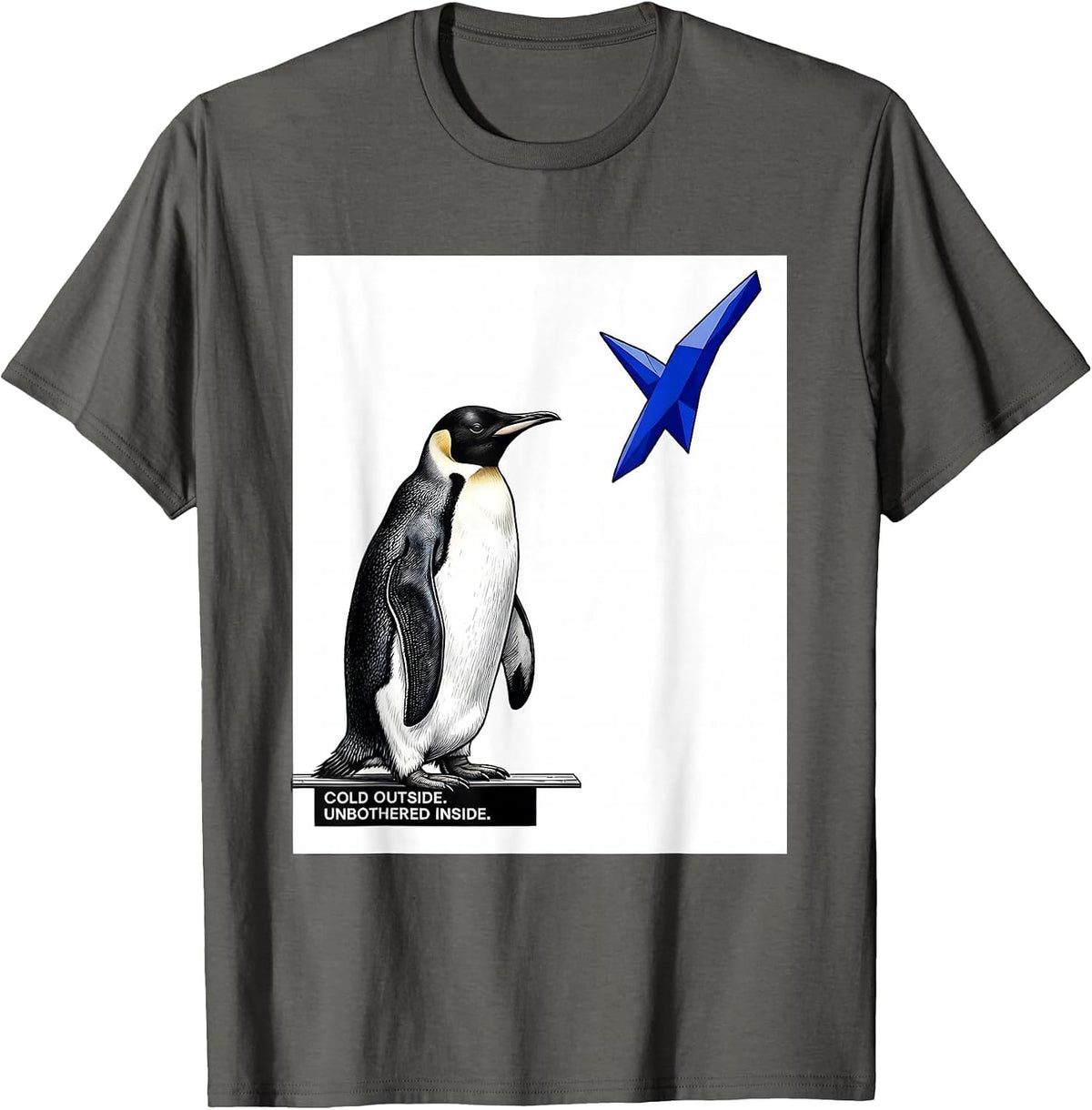 Men's Cold Outside. Unbothered Inside. Funny Penguin Lover Humor T-Shirt - Asphalt Grey