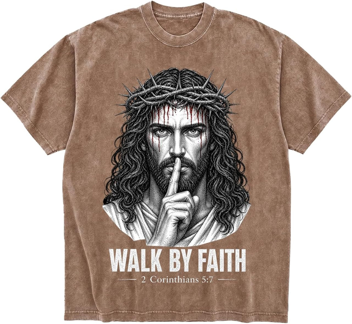Acid Wash Oversized Christian Jesus Graphic Tee Faith Streetwear - Khaki cy191