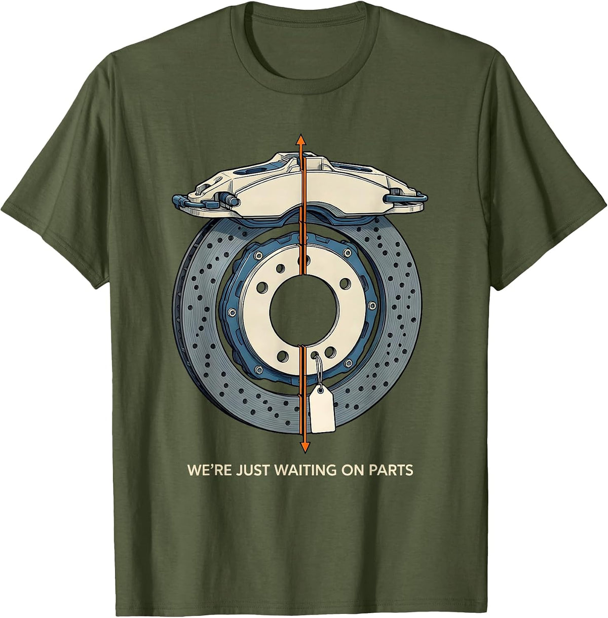 We're Just Waiting On Parts Funny Mechanic Skeleton Auto T-Shirt - Olive Green