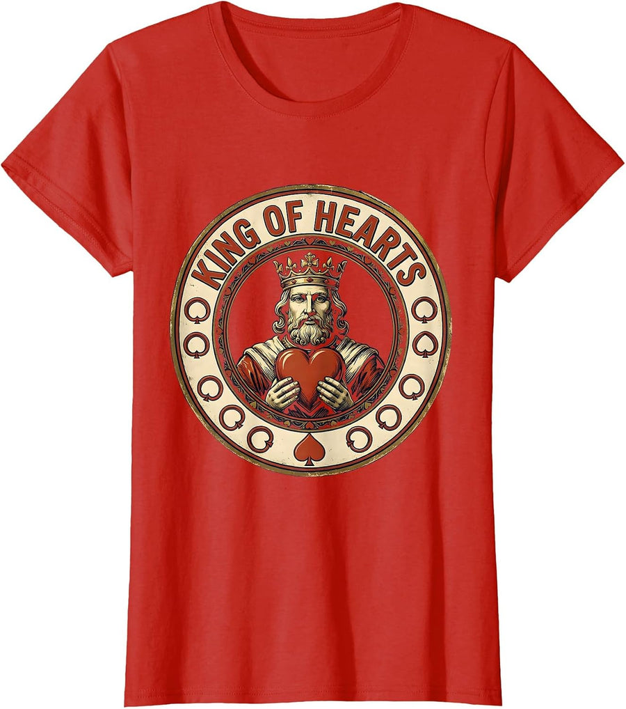 Women's King of Hearts Vintage Casino Poker Player Card Suit Novelty T-Shirt - Red