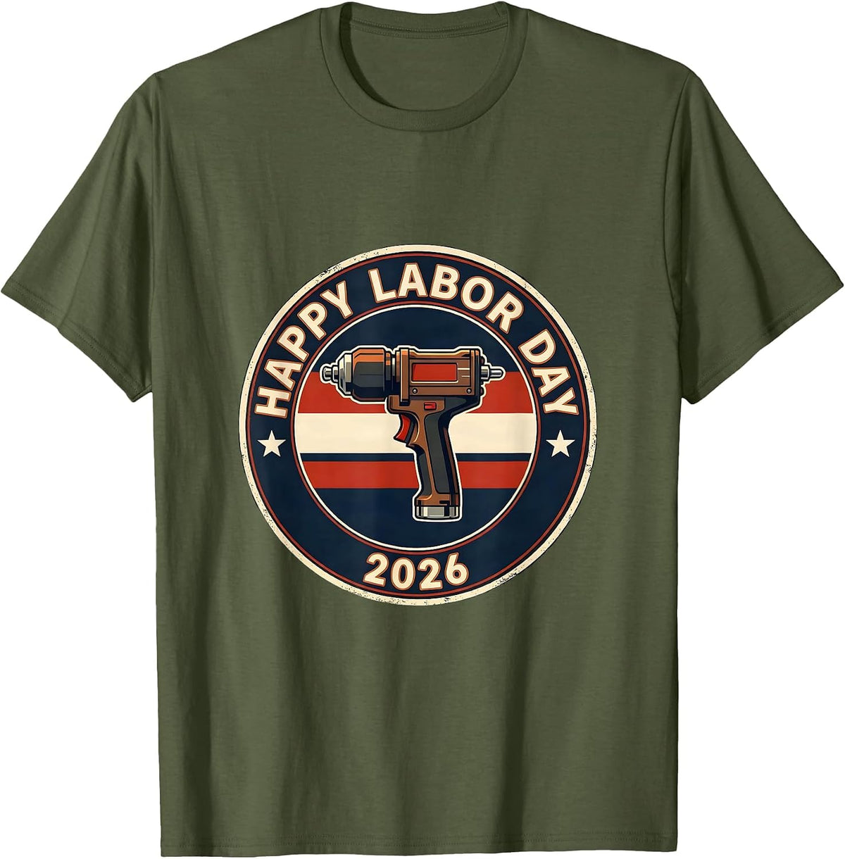 Men's Happy Labor Day 2026 Patriotic Union Worker Badge T-Shirt - Olive Green