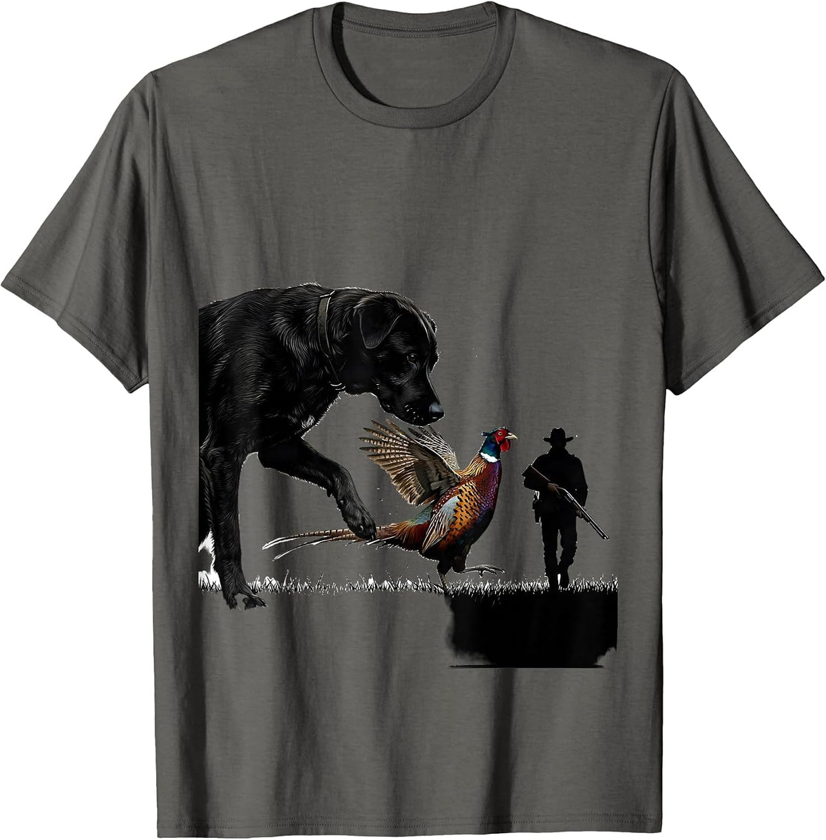 Men's Ringneck Pheasant Hunter Dog Vintage Upland Bird Hunting T-Shirt - Asphalt Grey