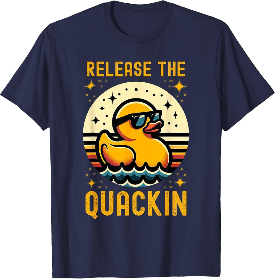Release The Quackin Funny Duck Lover Rubber Retro Cute Ducky T-Shirt - Navy Blue