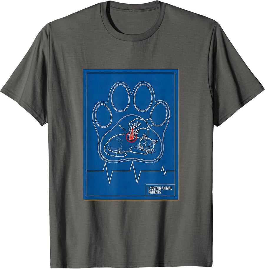 I Sustain Animal Patients Technical Blueprint Vet Tech T-Shirt - Asphalt Grey